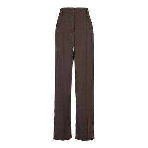 Plain Women Brown Tailored Trousers With Pleats On The Front In Satin Woman